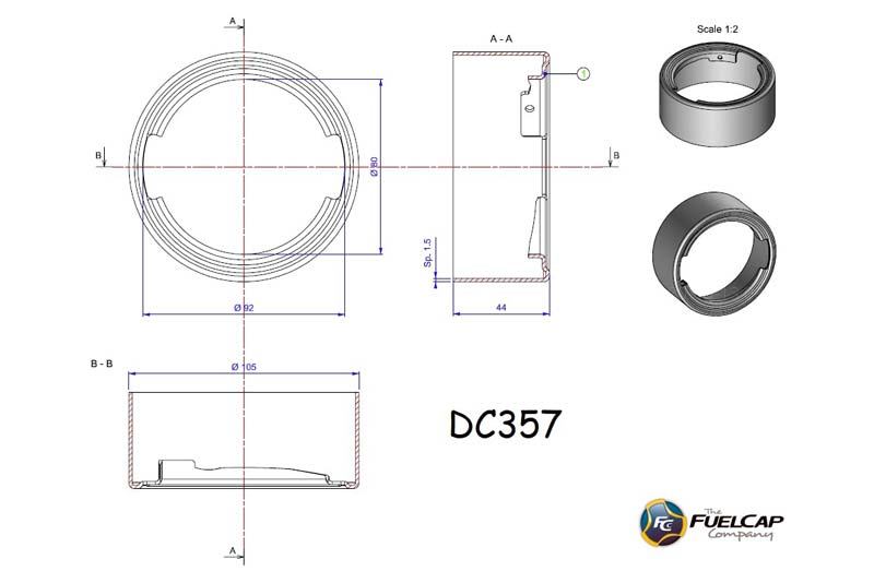 DC357 Aluminium Filler Neck (105mm x 44mm)