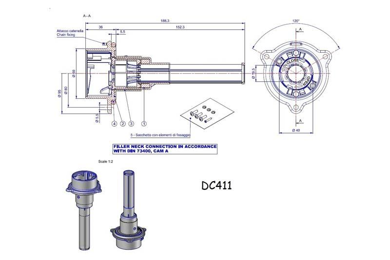 DC411 AdBlue Plastic filler neck mountable on tank