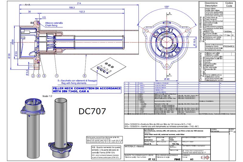 DC707 AdBlue Plastic filler neck mountable on tank (Straight Tube)